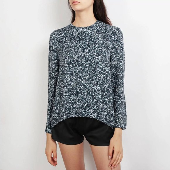 New COS high neck ditsy geometric microprint split back long sleeve blouse top - Picture 1 of 16